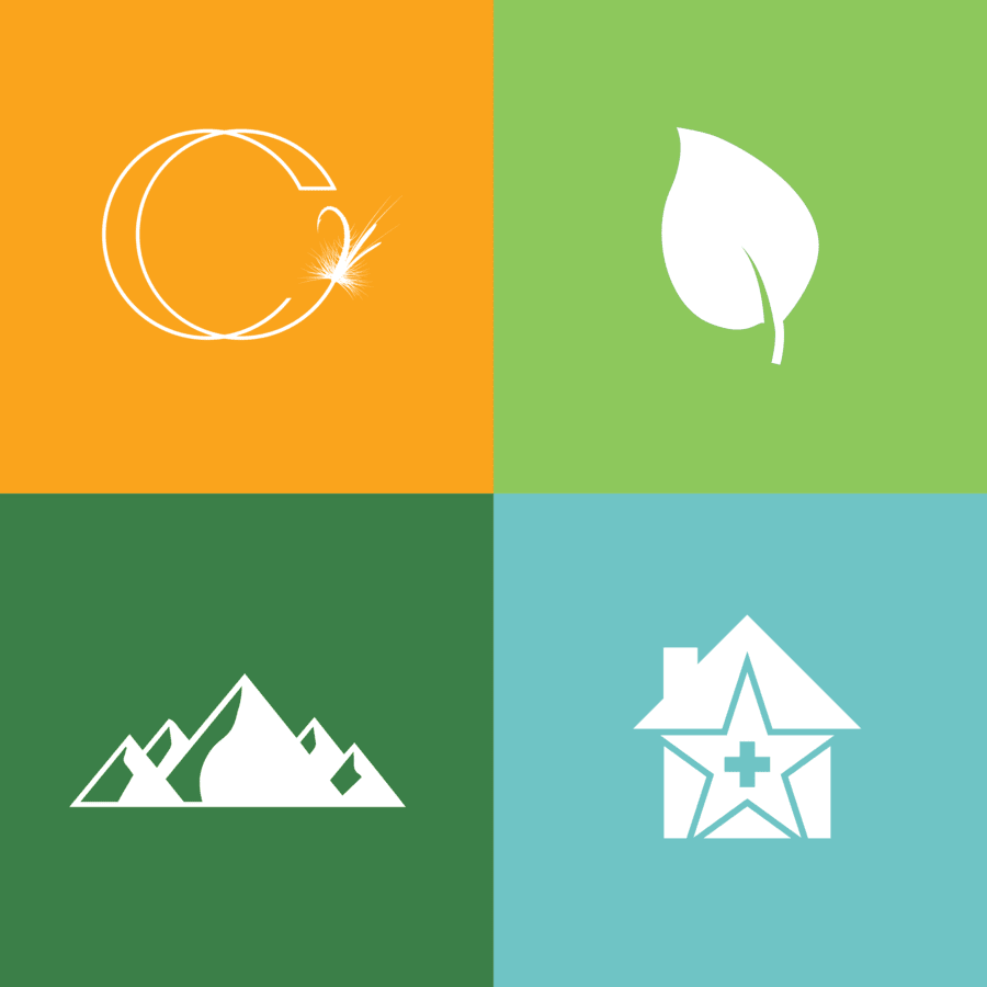 Four company logos in a square collage.