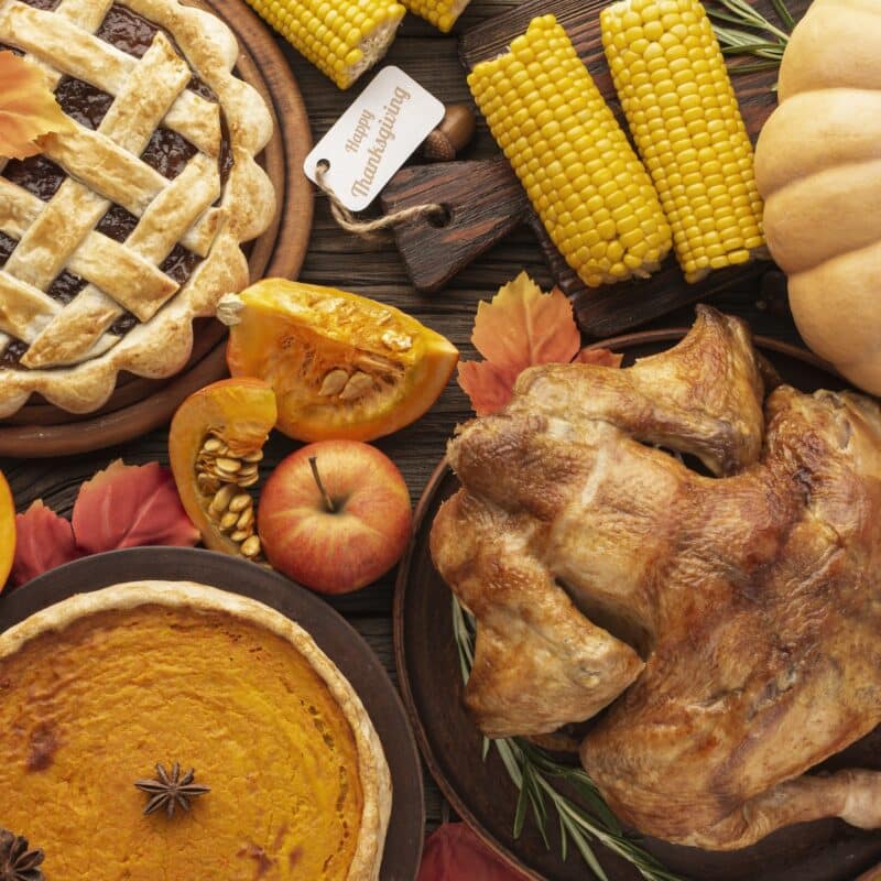 Flat Lay Assortment with Delicious Thanksgiving Food