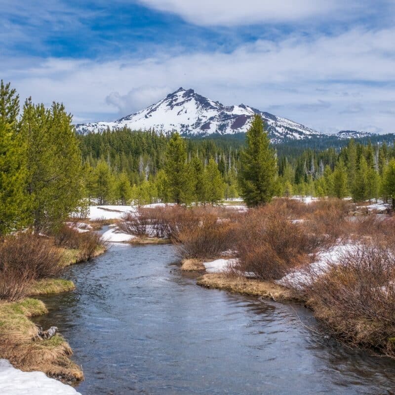 A mesmerizing shot of a beautiful snowy rocky park around the lake with a background of a mountain