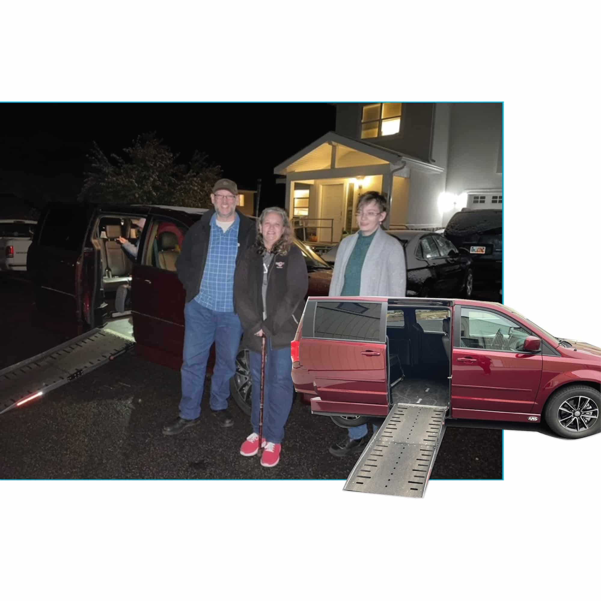 A graphic of van gifted by the B in Motion Foundation
