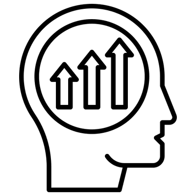 Icon of a head with a rising bar chart